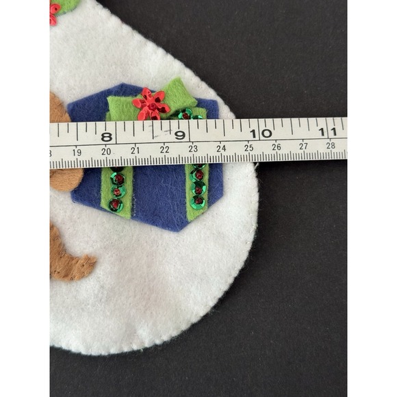 VTG 90s Paragon Finished Felt Christmas Stocking MR & MRS CLAUS DECORATING TREE - Picture 12 of 15